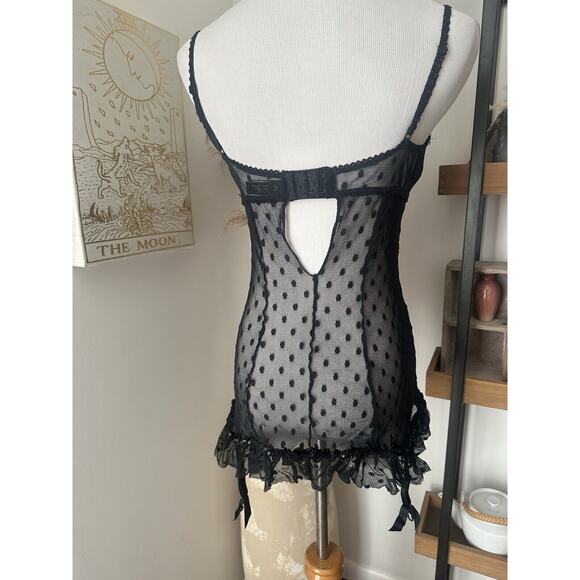 Victoria's Secret 2006 Sexy Little Things Chemise Lingerie 36C Black Polka Dot - Picture 2 of 8